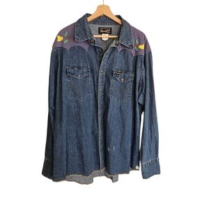 Wrangler Western Embroidered Button Front Top Rodeo Western Stagecoach
